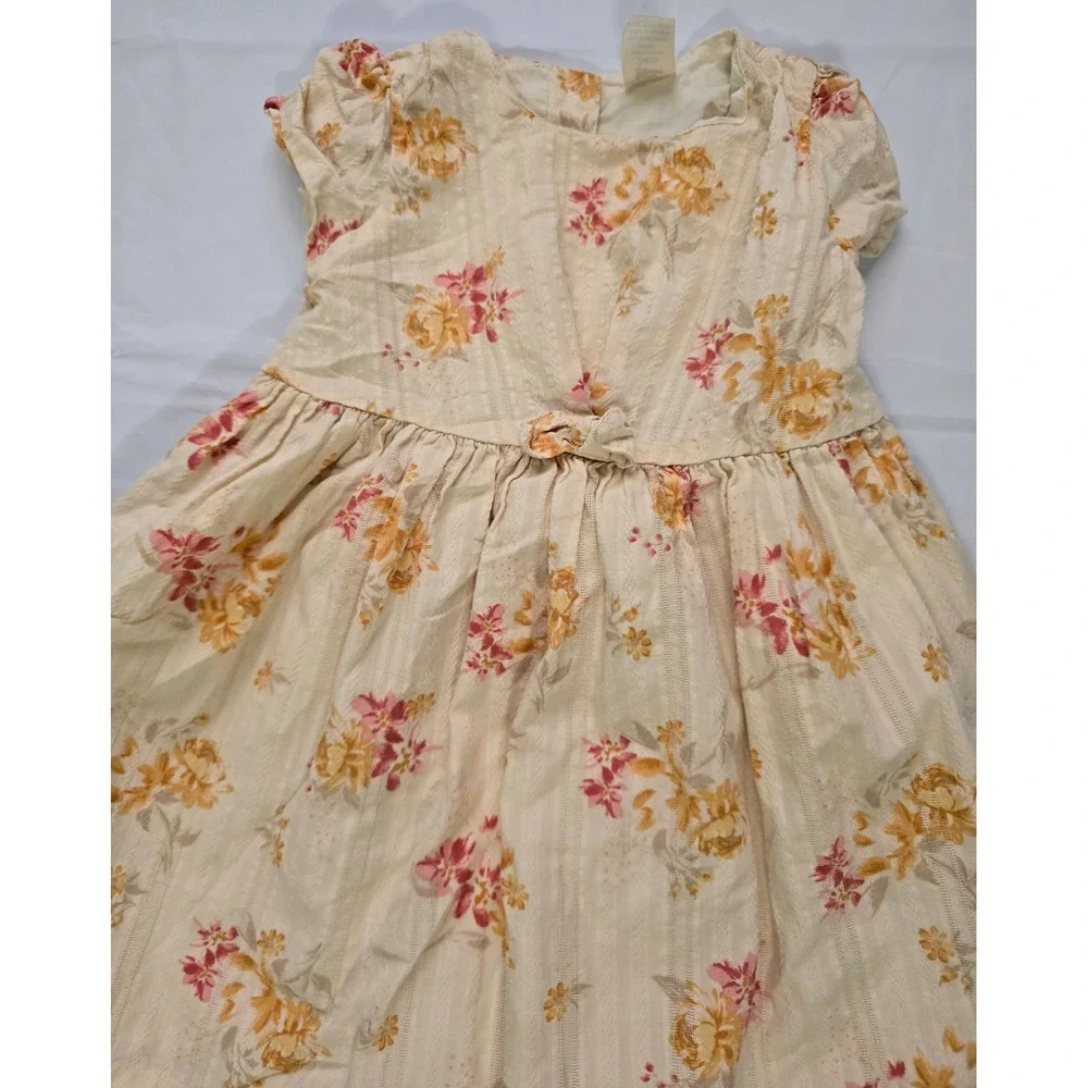 Baby B'gosh 24M Floral Dobby Stripe Cotton Dress Cream Yellow Pink